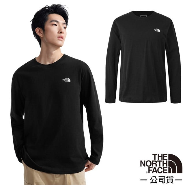 【The North Face】男 吸濕透氣純棉長袖圓領T恤.休閒套頭衫.運動上衣/大尺寸品牌標識/8AT8-JK3 黑✿30E010